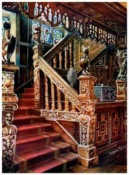 Carved oaken stairway, Godinton, 1910