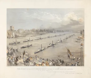 The Fleet of the City Steam Boats Passing in Review Order off Chelsea on the London Annual Commemoration