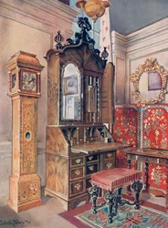 A Group of Early Eighteenth-Century Furniture. Walnut Cabinet-Top Scrutoire. Inlaid Sycamore (