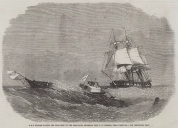 HMS Diadem taking off the Crew of the Dismasted American Ship C W Connor, near Bermuda