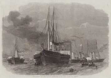 Her Majesty the Queen leaving Greenhithe in the Royal Yacht for Germany