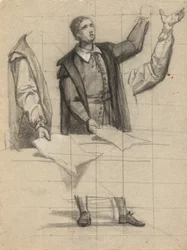 Man preaching, sketch for Signing of the Compact in the Cabin of the Mayflower