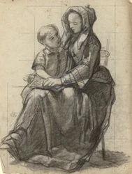 Mother and Child, Sketch for Signing of the Compact in the Cabin of the Mayflower