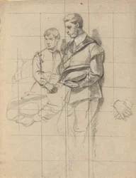 Two Figures, Sketch for Signing of the Compact in the Cabin of the Mayflower