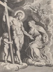 The Intercession of the Virgin, kneeling on a cloud at right before Christ, ca. 1610-37