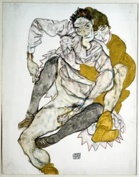 Couple Sitting. Drawing by Egon Schiele