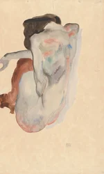 Crouching Nude in Shoes and Black Stockings, Back View