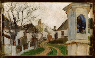 Leafless Trees, Houses and a Wayside Shrine