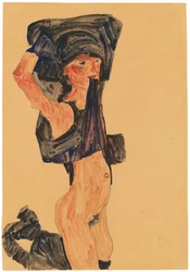 Kneeling Girl Pulling Her Skirt Over Her Head