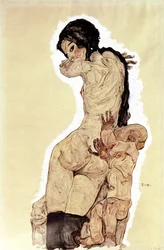 Mother and Child - Work by Egon Schiele (Watercolour and Gouache on Paper)