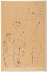 Schiele with Nude Model before the Mirror, 1910