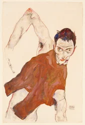 Self portrait in a jerkin with right elbow raised