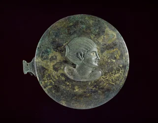 Cast Bronze Mirror-cover with Hellenistic Bust of a Woman in Relief, 100 BC - 100 AD