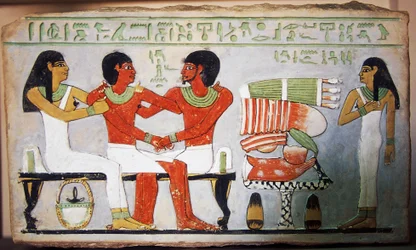 Debu Sobek and his family, wall painting from Abydos, Egypt. Egyptian civilization, Middle Kingdom, Dynasty XII