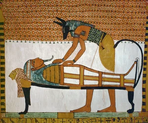 Anubis, God of the Dead, Leaning Over Sennutem