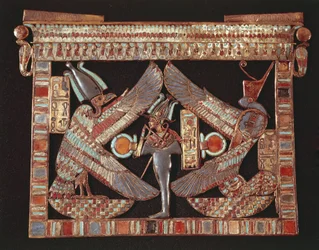 Breastplate depicting Osiris on a black background