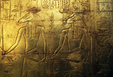 Deities, Engraving of Rear Panel of Third Funeral Chapel Covered in Gold, Treasury of Tutankhamun, Egypt, Egyptian Civilization, New Kingdom, Dynasty XVIII