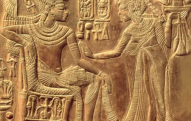 Detail from the Golden Shrine of Tutankhamun Depicting the Queen Anointing Him with Scented Unguent, New Kingdom (detail)