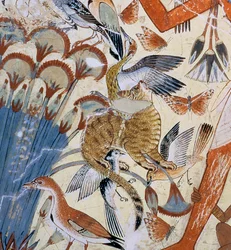 Detail of a Cat, from Nebamun Hunting in the Marshes with His Wife and Daughter, Part of a Wall Painting from the Tomb-Chapel of Nebamun, Thebes, New Kingdom, c.1350 BC