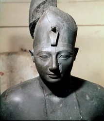Egyptian Antiquity: Basalt Bust of Pharaoh Thutmosis III (circa 1504-1450 BC) 18th Dynasty. From Karnak