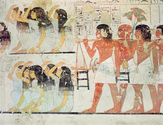 Group of mourners in the funeral procession of Ramose, from the Tomb Chapel of Ramose, New Kingdom