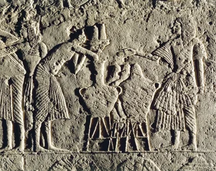 Life in a Military Camp: Workers Employed in Beverages Control (Wine and Beer), Relief from the Tomb of Horemheb at Saqqara (detail)