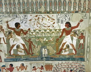 Nakht with his family hunting in the Nile marshes