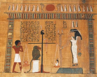 Papyrus of the Book of the Dead: the deceased on trial before the court of Osiris