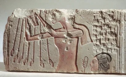 Relief Depicting Akenhaten and His Daughter Offering to the Aten, New Kingdom, c.1352-1336 BC (limestone)
