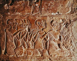 Relief depicting blind singers and a harpist, from the Tomb of Meryre, New Kingdom