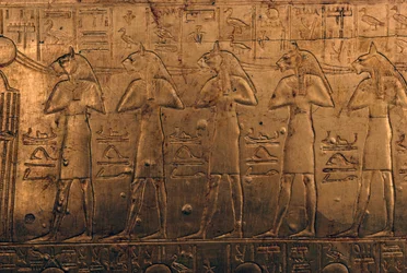 Relief on gilded wooden casket, Treasury of Tutankhamun