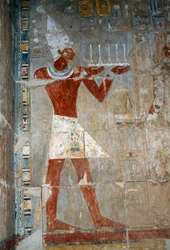 Scene with queen making offering, southeast room, east wall, upper court, Mortuary Temple of Hatshepsut, Deir el-Bahari, Theban Necropolis