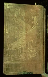 The goddess Isis from the inside of one of the double doors of the third gilded shrine, from the tomb of Tutankhamun