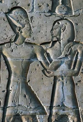 Bas-relief depicting pharaoh, Temple of Seti I, or Great Temple of Abydos, Abydos, Egypt