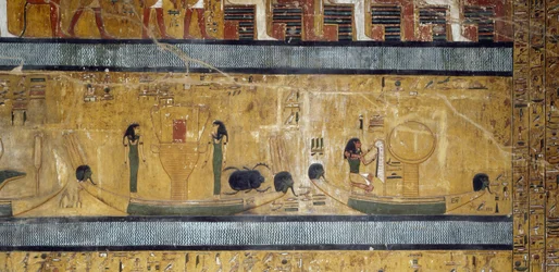 Boats with Sistrums, Goddesses and Scarab, God with Ostrich Feather and Moon