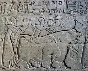 Characters symbolizing mining districts bringing their tributes to god