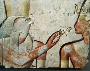 Falcon God Horus and Ramses II During the Opening of the Mouth Ceremony, Bas-relief, from Small Temple Built by Pharaoh at Abydos