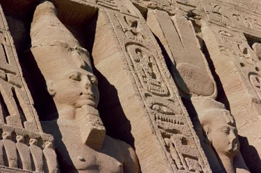 Heads of Ramesses II and Hathor/Nefertari on the Facade of the Temple of Queen Nefertari, New Kingdom, c.1250 BC (detail)