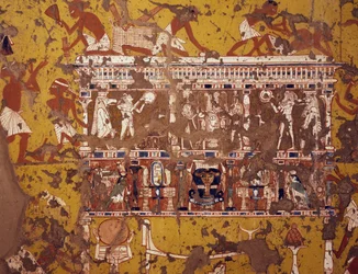 Making of carved bier, fresco, Tomb of sculptor Ipy, Deir el-Medina Theban Necropolis (Unesco World Heritage List)