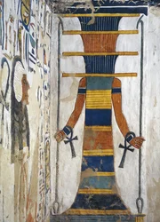 Osiris as a djed pillar holding a was sceptre in each hand and with an ankh on each wrist (detail)