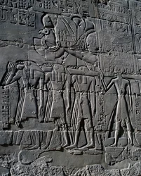 Ramesses II in Front of Sacred Boat, Relief, Interior Walls of Great Hypostyle Hall, Karnak Temple Complex