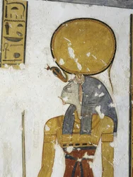 Egypt, Thebes, Luxor, Valley of the Kings, Tomb of Prince Mentuherkhepeshef, mural painting of Cat-head goddess Bastet, 20th dynasty