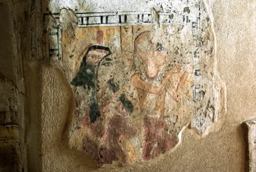 Egyptian Antiquity: Representation of Shuroy and His Wife in Worship. Painting of the Tomb of Shuroy (TT13). 20th Dynasty. 1190-1077 BC Necropolis of Dra Abu el-Naga, West Bank of Luxor, Egypt