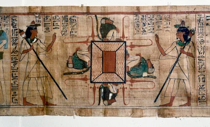 Egyptian antiquity: Lake of Fire to Hell. Papyrus from a Book of the Dead. Papyrus of the 21st dynasty