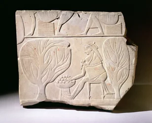 Relief of a Woman with Child Reaching for a Sycamore Fig, from the Tomb of Montuemhat, Western Thebes, Late Period