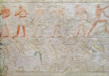 Relief depicting people carrying offerings of food, from the Mastaba of Akhethotep, Old Kingdom, c.2400 BC