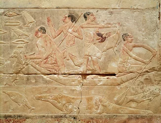 Relief depicting men in a boat, from the Tomb of Princess Idut, Old Kingdom