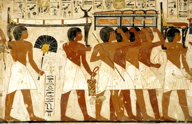 Ancient Egypt, Painting, Funeral Procession, Tomb of Ramose, Men Carrying Treasure, Thebes, Valley of the Nobles