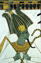 Ancient Egypt, Wall painting, Osiris, Lord of the Underworld, Tomb of Sennedjem, Thebes, Deir el Medina