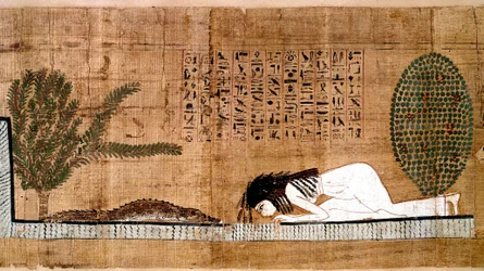 Ancient Egypt: A Deceased Worshiping the Crocodile, Symbol of Fertility. Papyrus of the Book of the Dead.